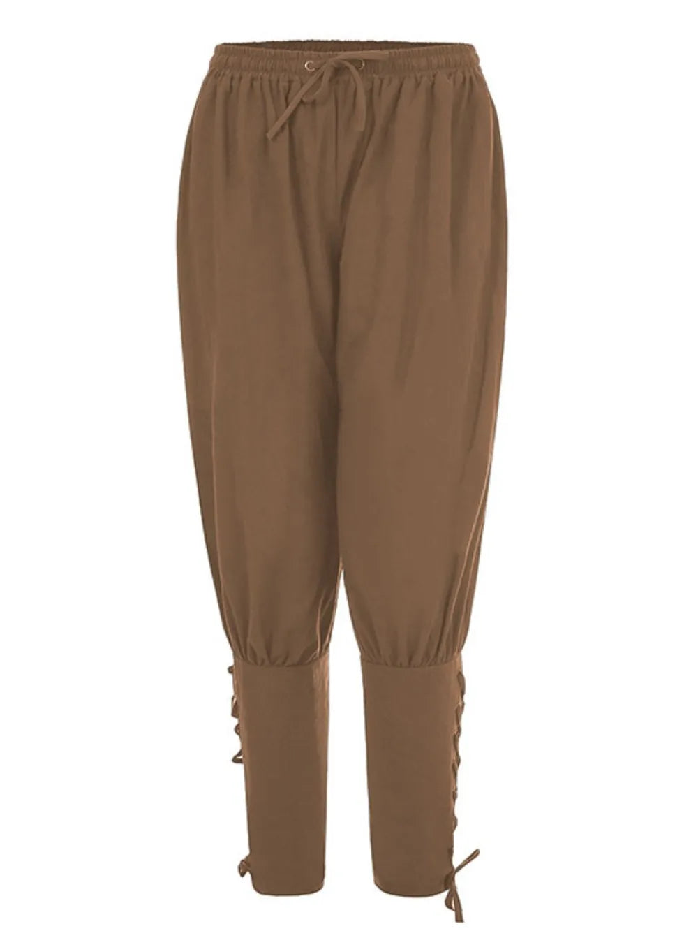 Brown drawstring trousers with lace-up hem detail