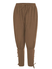 Brown drawstring trousers with lace-up hem detail