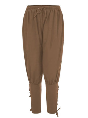 Brown drawstring trousers with lace-up hem detail
