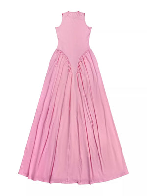 Sleeveless O-neck Maxi Dress in Pink, alternate angle