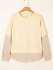 2 In 1 Faux Two Piece Patchwork Sweatshirt in Beige, back view