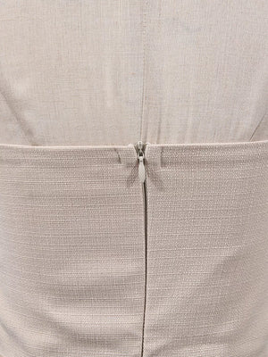 Close-up of beige linen midi dress back zipper detail