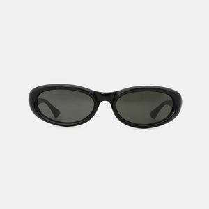 Black cat eye sunglasses with dark lenses and a glossy finish.