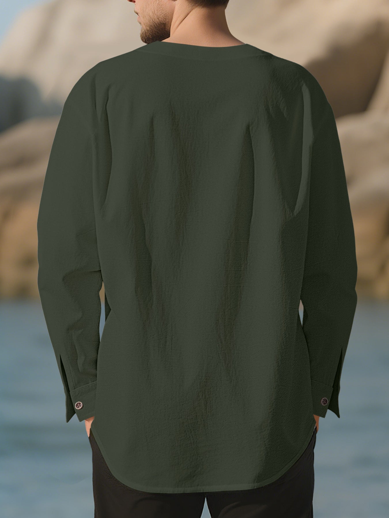 Men's Casual Pleated Long Sleeve Shirt Plus Size, side view