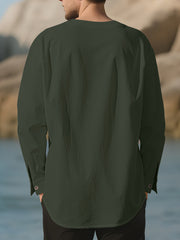 Men's Casual Pleated Long Sleeve Shirt Plus Size, side view