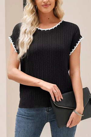 Textured Knit Sleeveless Sweater Vest in Dark Green, alternate angle