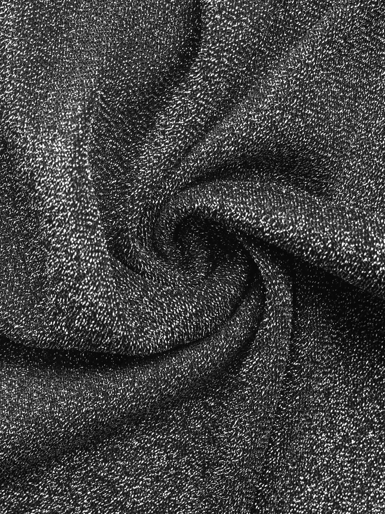 Gray glitter knit one shoulder wide leg jumpsuit fabric detail