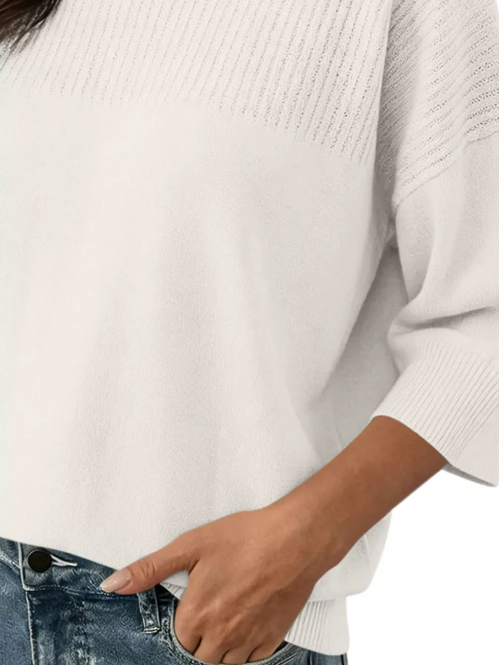 Elegant Crew Neck Eyelet Ribbed Sweater in Pink, view 15