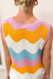 Chevron knit tank top with pink, orange, white, and blue stripes.