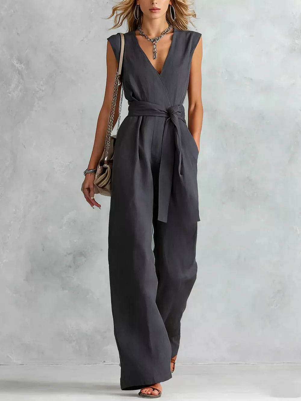 Sleeveless Wide Leg Jumpsuit, alternate angle
