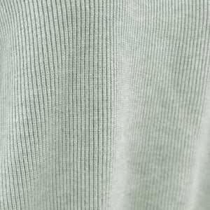 Sage ribbed knit sweater with slouchy sleeves and a close-up texture view.