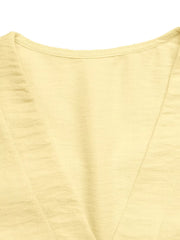 Yellow peplum hem two-piece set with button detail, V-neckline detail