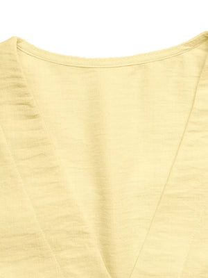 Yellow peplum hem two-piece set with button detail, V-neckline detail