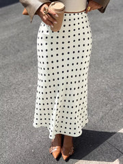 Polka Dot Midi Skirt in Orange-red, front view
