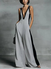 Deep V-neck Wide-leg Jumpsuit, fabric detail