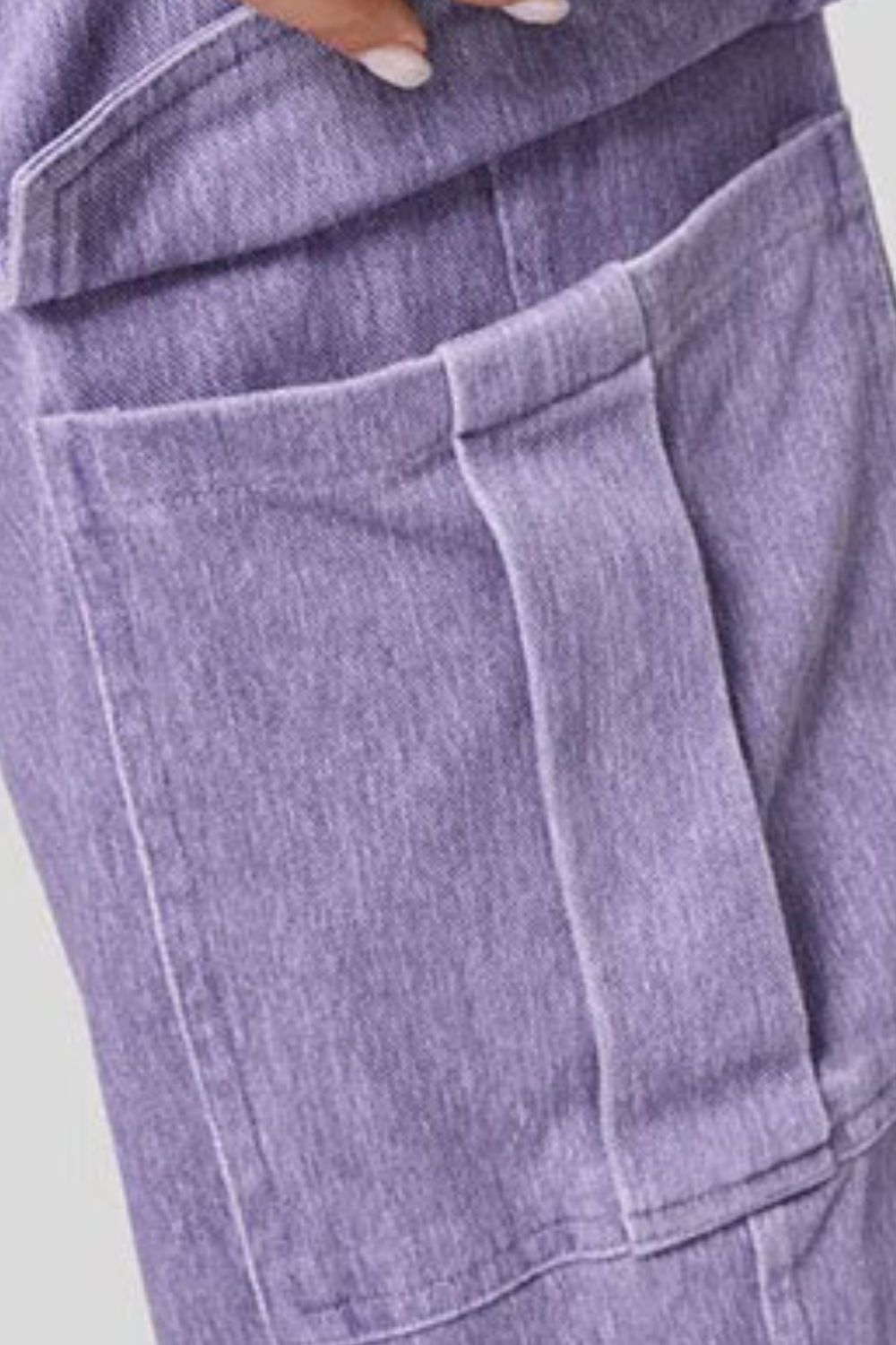 Lilac utility denim wide-leg cargo pants with flap pocket detail