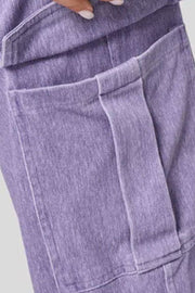 Lilac utility denim wide-leg cargo pants with flap pocket detail