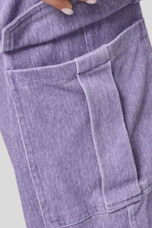 Lilac utility denim wide-leg cargo pants with flap pocket detail
