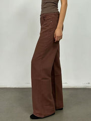 Brown cotton blend maternity jeans with high waist and wide leg