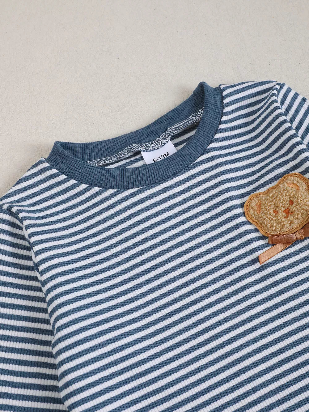 Children's Bear Striped Top And Pants Set in Light Blue, editorial view