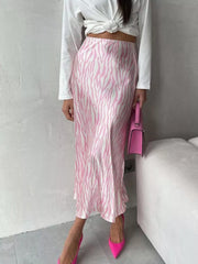 Fluid Zebra Print Satin Midi Skirt
