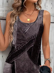 Patchwork Denim Sleeveless Mini Dress, alternate angle