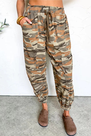 Camouflage Printed Drawstring Jogger Pants, front view