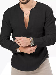 Men's Slim Fit Long Sleeve Blouse Plus Size in White, fabric detail