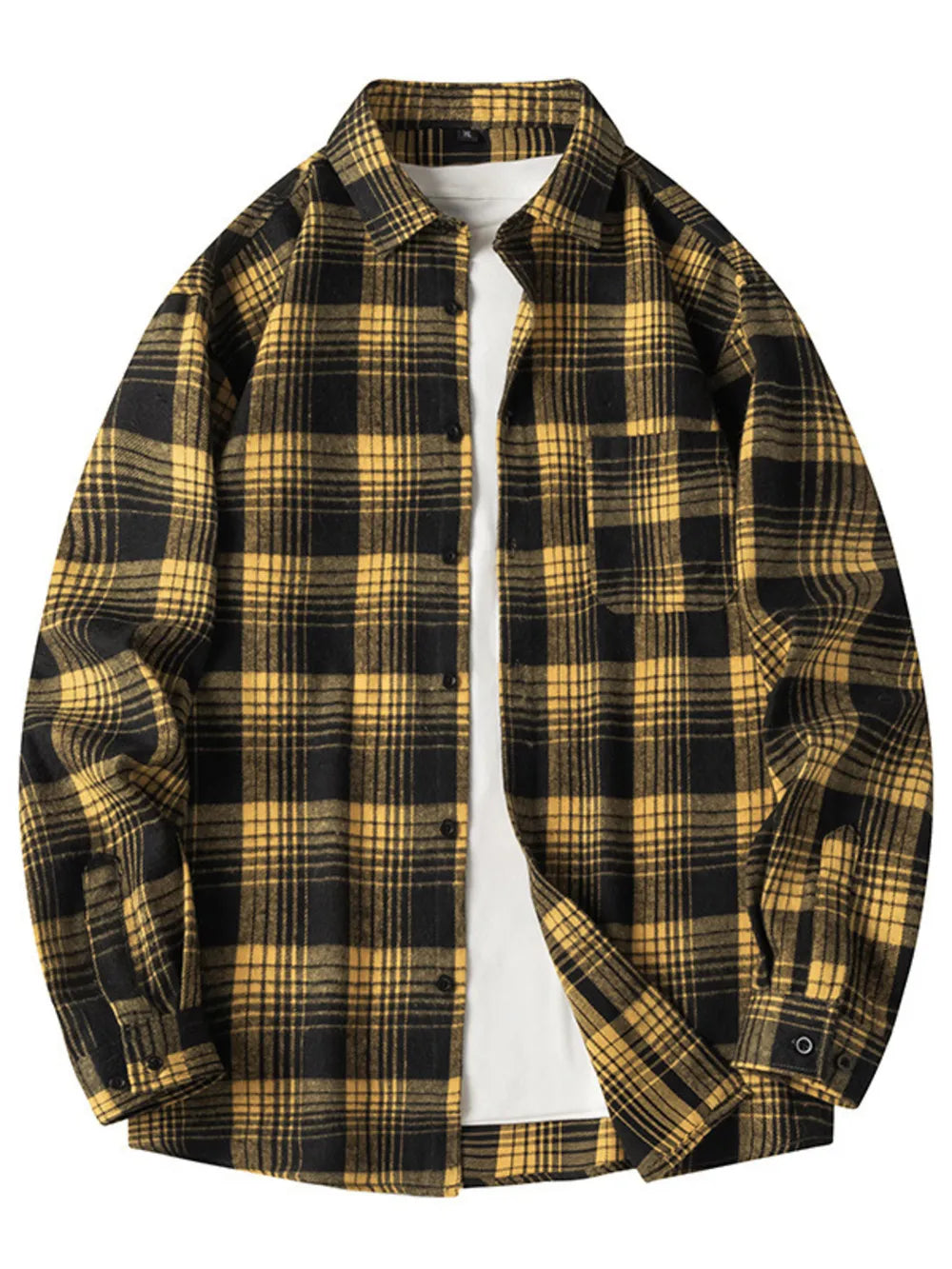 Men's Plus Size Plaid Long Sleeve Shirt in Black, front view