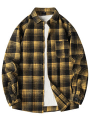 Men's Plus Size Plaid Long Sleeve Shirt in Black, front view