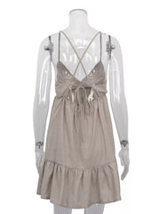 Crisscross Backless Mini Dress With Tied Detail