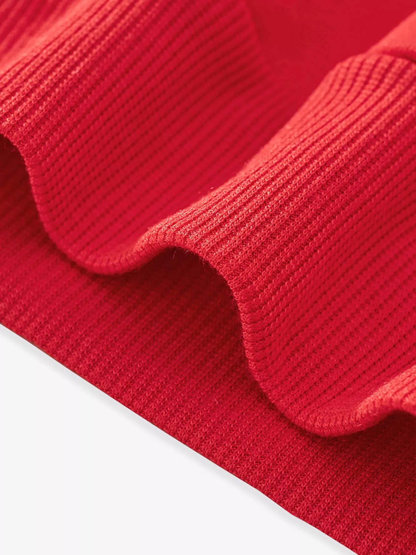 Red crew neck baby sweatshirt with ribbed cuffs and hem detail.