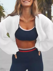 White cardigan with stretch and bishop sleeve