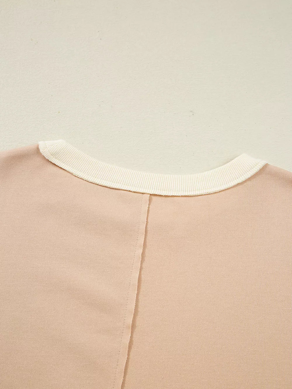 Color Block Textured Patchwork Pullover Sweatshirt in Watermelon pink, product detail
