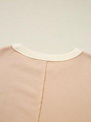 Color Block Textured Patchwork Pullover Sweatshirt in Watermelon pink, product detail