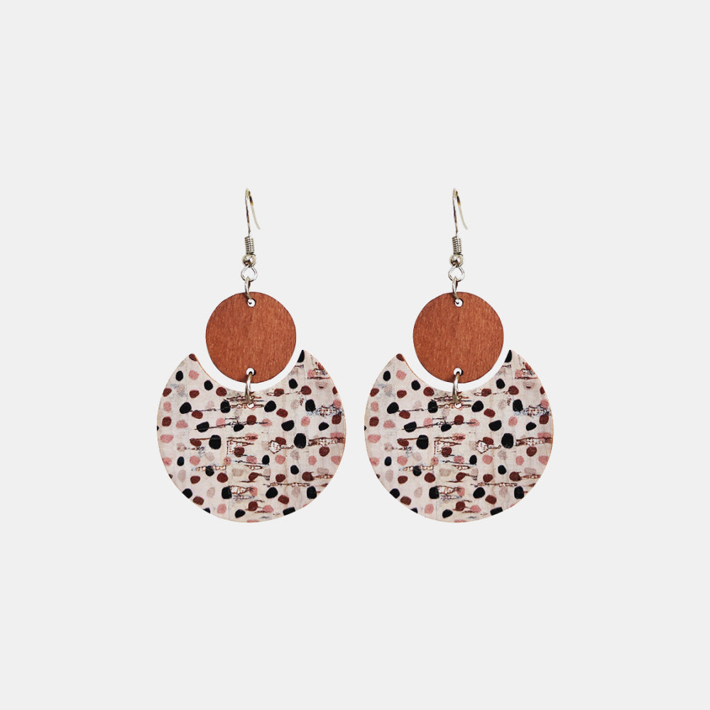 Cork & wood abstract drop earrings with a speckled pattern in Style C