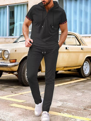 Men's Casual Short-sleeve Hoodie And Pants Set, front view