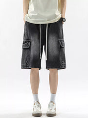 Men's Soot cargo shorts with drawstring and large side pockets.