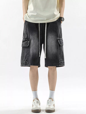 Men's Soot cargo shorts with drawstring and large side pockets.