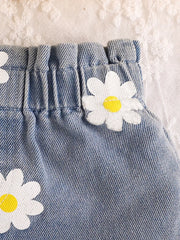 Children's Daisy Print Cami And Denim Shorts Set in Yellow, close-up detail