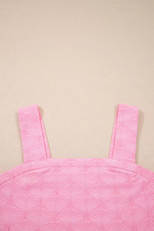 Pink textured square neck tank top with wide straps.