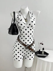 Polka Dot Halter Neck Romper, front view