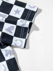 Western Checkerboard Print Side Split T-shirt in Black, editorial view