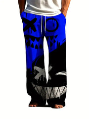 Men's Printed Loose Fit Sweatpants Plus Size in Royal Blue, front view