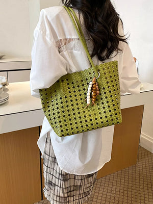 Cutout Leather Shoulder Bag in Yellow, back view