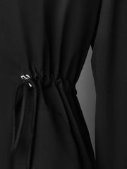 Black waterproof hooded zip-up jacket with drawstring waist detail