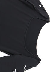Black mini dress with bowknot detail on neckline and sleeves