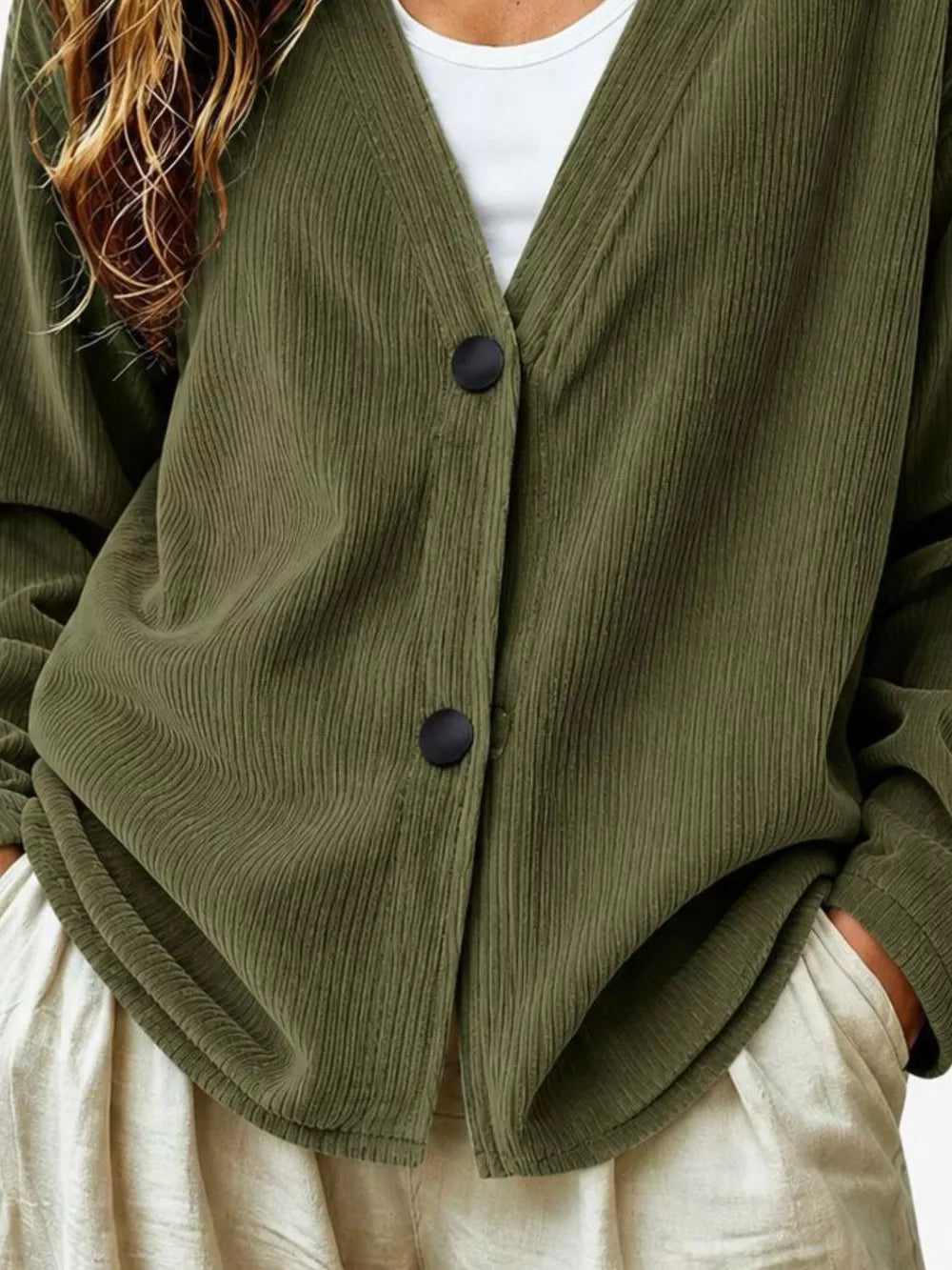 Casual Corduroy Button-up Cardigan in Terracotta, view 18