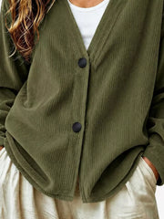Casual Corduroy Button-up Cardigan in Terracotta, view 18