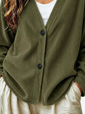 Casual Corduroy Button-up Cardigan in Terracotta, view 18